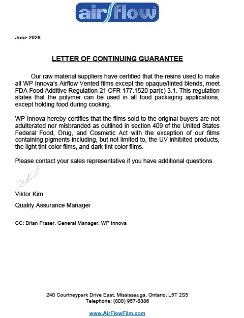 Airflow letter of guarantee